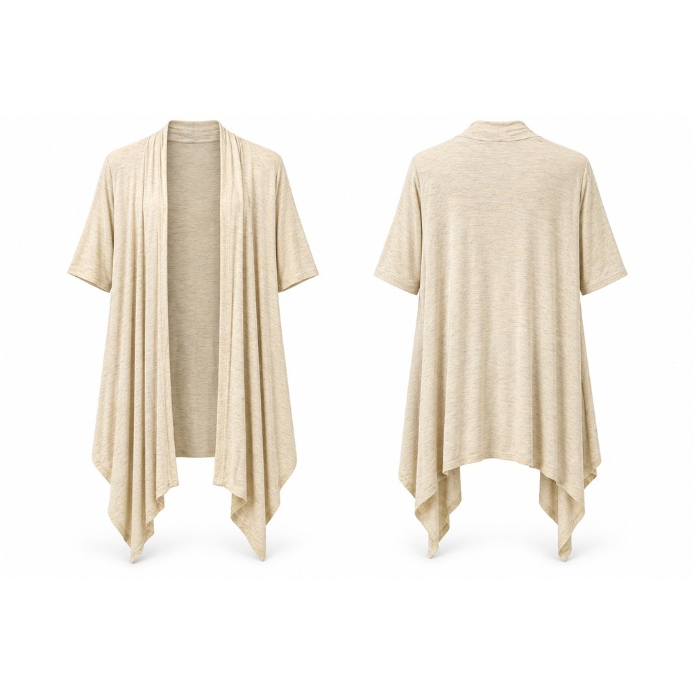 Women's Oatmeal Heather Open-Front Cardigan Handkerchief Hem – NWT – S–XL